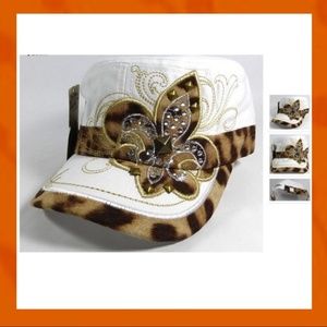 White and Leopard print Cadet Hat